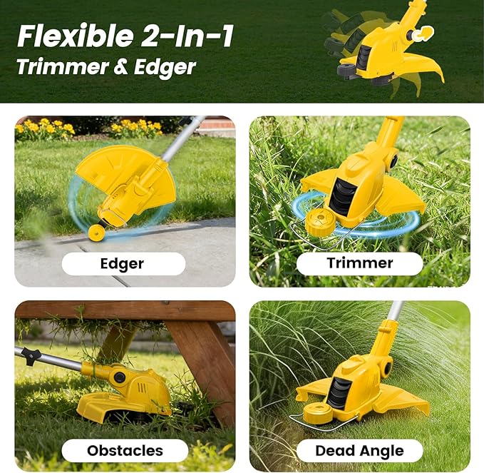 ALSO GO 21V Cordless Weed Wacker, Weed Eater Battery Powered with 2 x2.0Ah Batteries and 10 Spare Spools, 12''Grass Trimmer with Auto Line Feed, 2-in-1 Grass Trimmer& Edger Lawn Tool for Yard, Garden