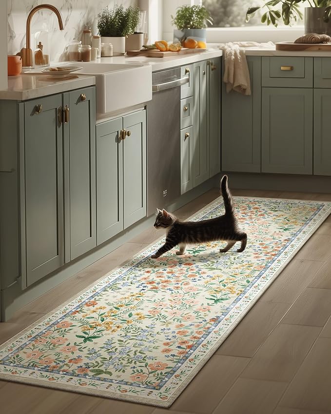 Washable Kitchen Rug Runners for Hallways: 2'6"x8' Bedroom Rug Non Slip Low Pile Stain Resistant Soft Indoor Floor Carpet Runner Rug for Entryway Hallway Kitchen Living Room Farmhouse