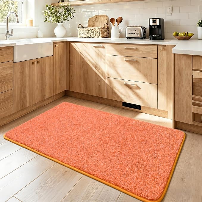 Keeko 2x4 Area Rugs for Living Room,Soft Washable Memory Foam Bedroom Rug | Indoor Throw Rug Low Pile Minimalist Non Slip Carpet for Kids Nursery Classroom Dorm Room Home Decor Orange and White