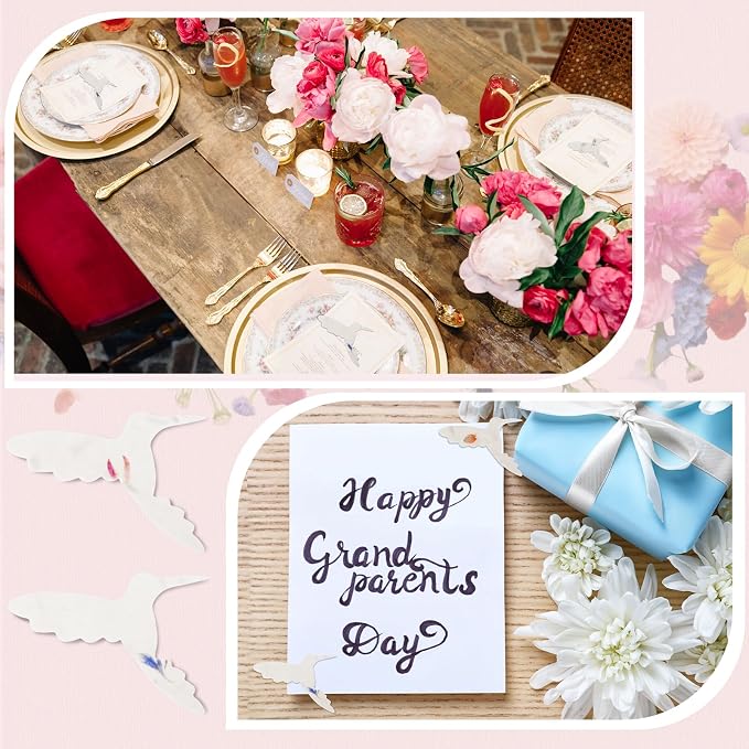 Dunzoom 50 Pcs Handmade Seed Paper Plantable Wildflower Seed Paper Recycled Flower Petals Tags Wedding Favors for Guests Craft Gifts Cards for Envelope Birthday Party, 5 Styles (Hummingbird Shape)
