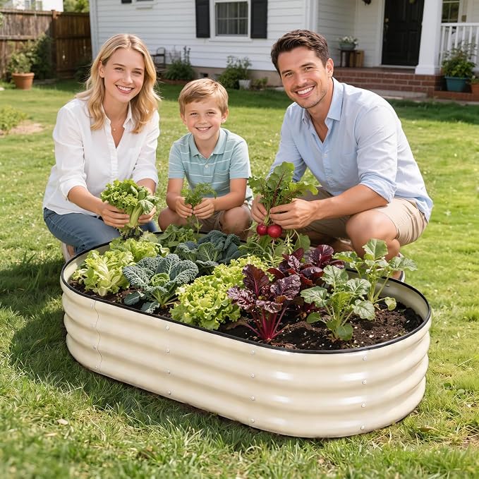 Galvanized Raised Garden Bed- Planter Garden Boxes Outdoor, Raised Beds for Gardening, 4x2x1ft Metal Garden Bed Kit for Vegetables Flower, Planter Raised Bed with Protective Tape & Tools.White-4pack