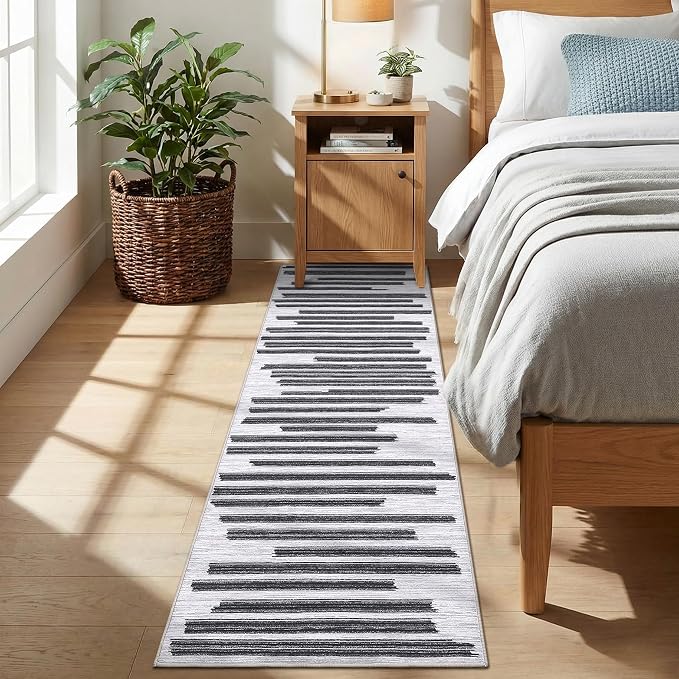 GarveeHome Black Grey 2x6 Runner Rug for Hallway Modern Striped Indoor Carpet