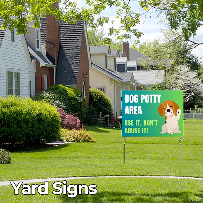 Dog Potty Area – Use It, Don’t Abuse It! Yard Sign by DC | 24"x18" Double Sided Pets Garden Sign with 13” Metal Stakes | Outdoor Signs Waterproof for Lawn, Patio, Sidewalk & House | Set of 1