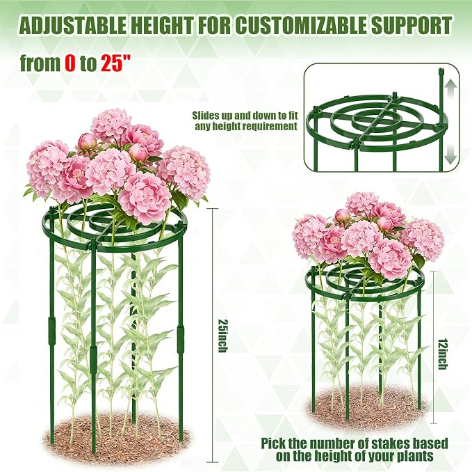 4 Pack Peony Cages and Supports, 11.8" D x 25" H Plant Supports for Outdoor Plants, Peony Support Cage Flower Support Rings, Plant Support Ring for Rose Tomato Hydrangea Strawberry