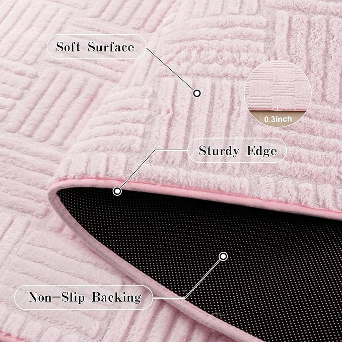 5x7 Pink Washable Shag Area Rug for Girls Bedroom, Modern Geometric Non Slip Living Room Rugs, Fluffy Soft Thick Carpet for Kids Room, Dorm, Office, and Home Decor