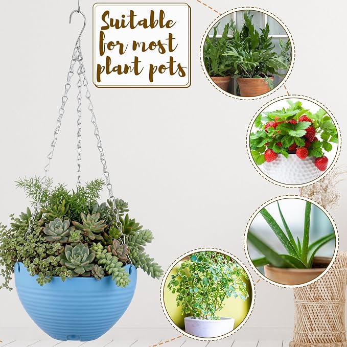 Zopeal 16 Pack Self Watering Hanging Planters 8 Inch Garden Flower Plant Pot Container with Drainer and Chain Round Hanging Pot Plant Basket for Indoor Outdoor Plants(Blue)