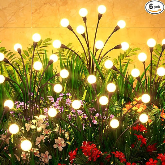 6 Pack Solar Garden Lights 48 LED, Solar Lights Outdoor Waterproof IP65, Decorative Garden Lights Solar Powered for Yard Patio Pathway Decor, Outside Fairy Firefly Lights Garden Gifts