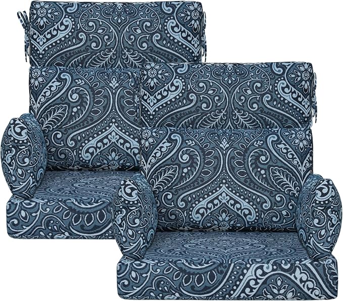 Outdoor High Back Chair Cushion, 2 Pack 48 x 24 inches Patio Chair Cushions Water Repellent Rocking Cushions Indoor Furniture Seat Pad with 2 Pillows, Damask Vine