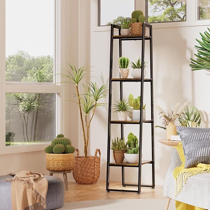Simple Trending 4-Tier Tall Metal Plant Stand with Grow Light, Heavy Duty Ladder Shelf for Indoor Plants, Flower Planter Display Holder for Bedroom Balcony Patio Decor, Black