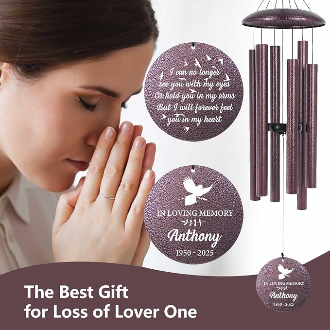 ASTARIN Large Engraving Wind Chime Memorial, Personalized Windchimes in Memory of a Loved One, Loss of Mother Lover Sympathy Gifts, Remembrance Gift for Loss Wife Husband(Produced in Texas)