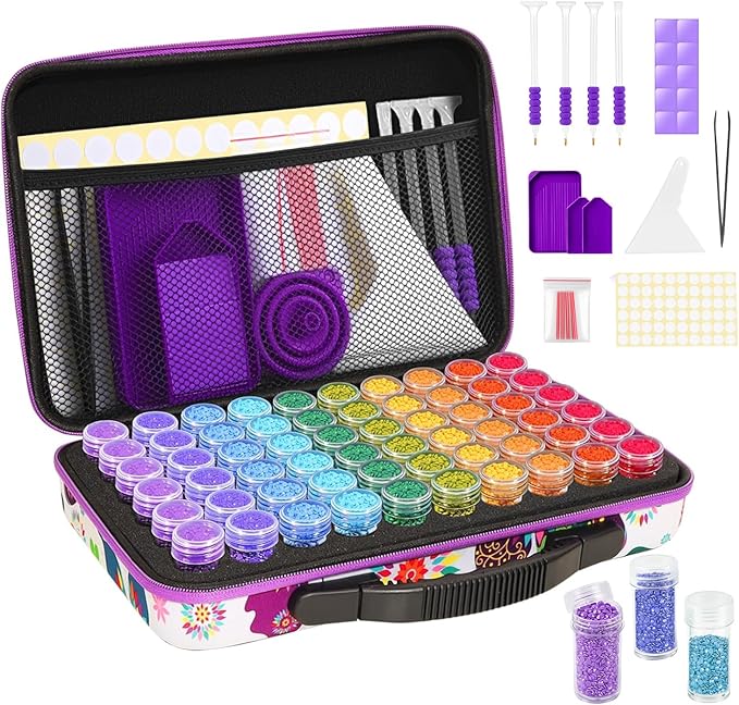 ZORETCO Diamond Painting Storage Box, 60 Slots Bead Storage Containers with Tools Kit for Diamond Art Accessories Craft Jewelry Beads Organizer