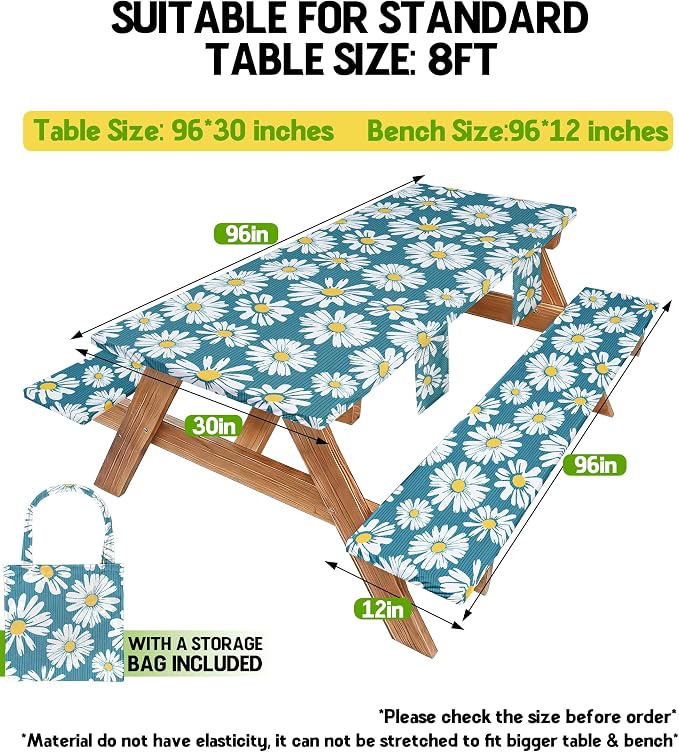 Picnic Table Cover with Bench Covers Tablecloth Glamping Essentials Travel Vacation Table Cloth Outdoor Cool Unique Fun Ideas Gifts for Camper Camping Lovers RV Owner Family Couple Women Female Mom