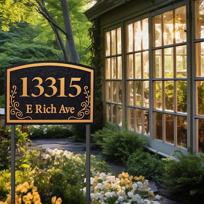 Customizable Address Sign - LAWN MOUNTED Plaque Outdoor House Number Ideal for Home and Garden Décor Style 3