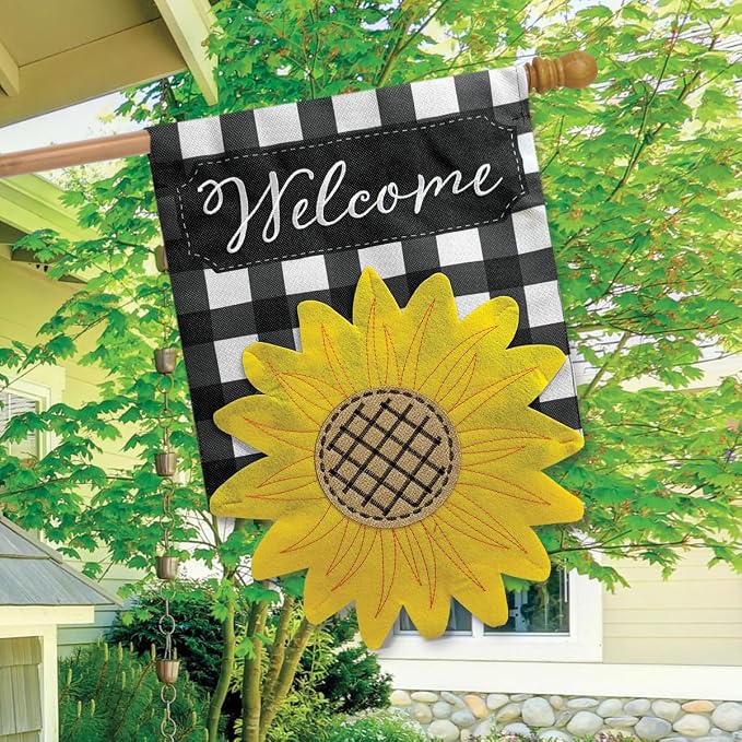 Sculpted Sunflower Summer Burlap House Flag Welcome 28" x 40" Briarwood Lane