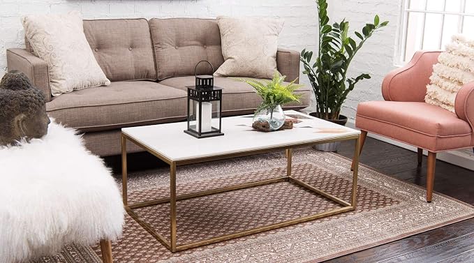 Unique Loom Williamsburg Collection Traditional Border with Dotted Center Area Rug, Rectangular 4' 0" x 6' 0", Brown/Beige