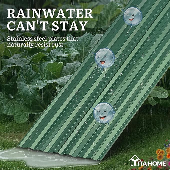 YITAHOME 6x3x2 ft 2pcs Galvanized Raised Garden Bed Kit, Large Metal Planter Box with Gloves & Support Rod, Outdoor Flower Bed for Plants Vegetables, Green