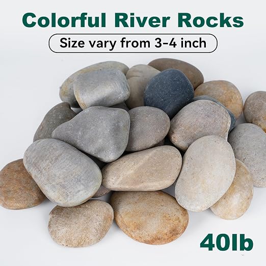Pulovin 40 lbs River Rocks for Aquarium, 3-4 Inch Fish Tank Rocks, Natural Decorative Garden Rocks Outdoor Landscaping, Large Stone for Walkways, Yard, Vases, Crafts
