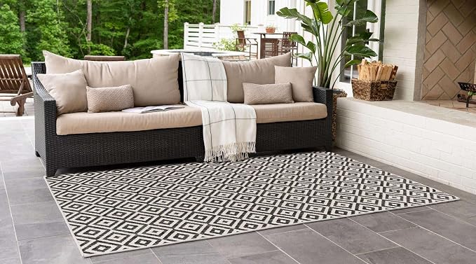 Unique Loom Outdoor Collection Area Rug - Costa Rica (10' x 14' 1' Rectangle, Charcoal Gray/ Ivory)