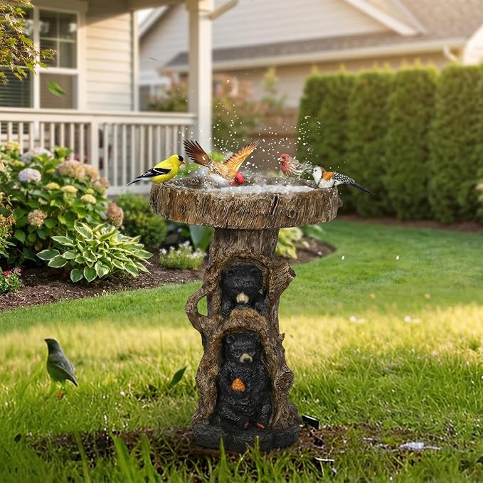 Hamiedun 23.6”Tall Resin fiber Outdoor Bird Baths for Garden - Outdoor Standing Birdbath, Woodland Tree Trunk Decoration Yard Statue，Pedestal Birdbaths for Outdoors, Garden, Patio, Lawn, Backyard (23.6''H)