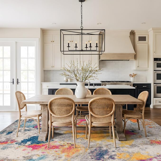 Rugshop Modern Abstract Living Room Non-Shedding Area Rug Multi 7'10" x 10' | Rectangular, Size 7'10" x 10', Bedroom, Dining Room, Home Office, Kitchen, Entryway, Hallway, Nursery, Kids Room, Guest Room