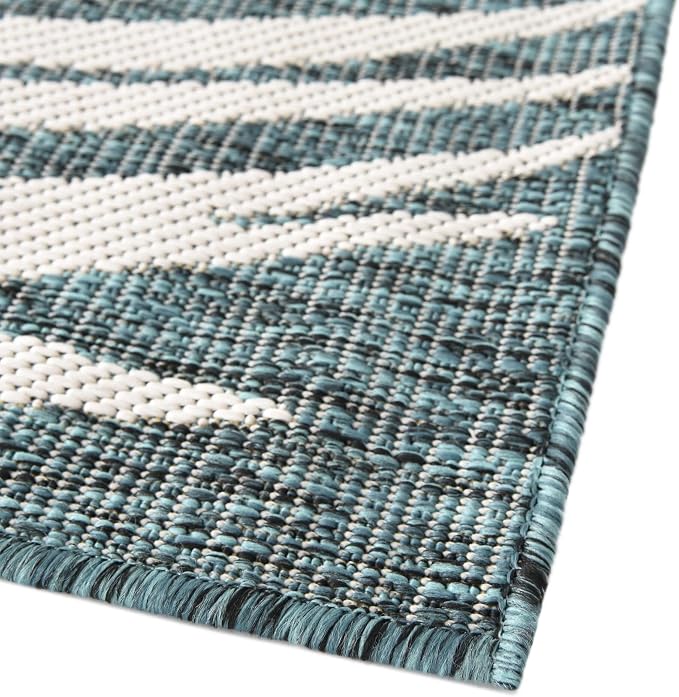 Unique Loom Outdoor Botanical Collection Area Rug - Palm (9' x 12' Rectangle, Teal/ Ivory)