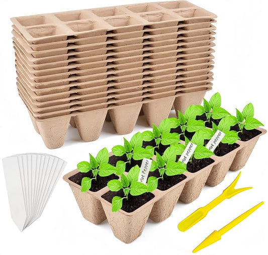 240 Cells Seed Starter Tray, 24 Pack Biodegradable Peat Pots with 24 Plant Labels, Organic Seed Starting Trays kit