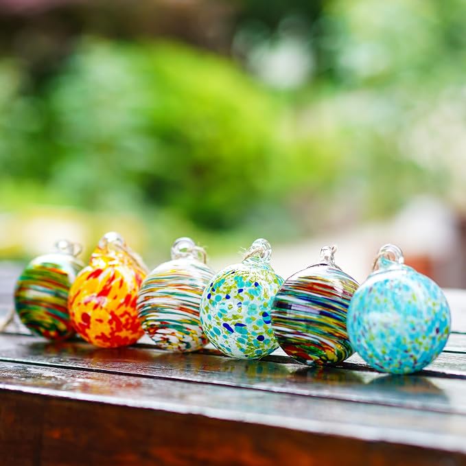 6pcs Hand-Blown Glass Ornaments Hanging Glass Gazing Balls and Glass Red Tomato Figurine