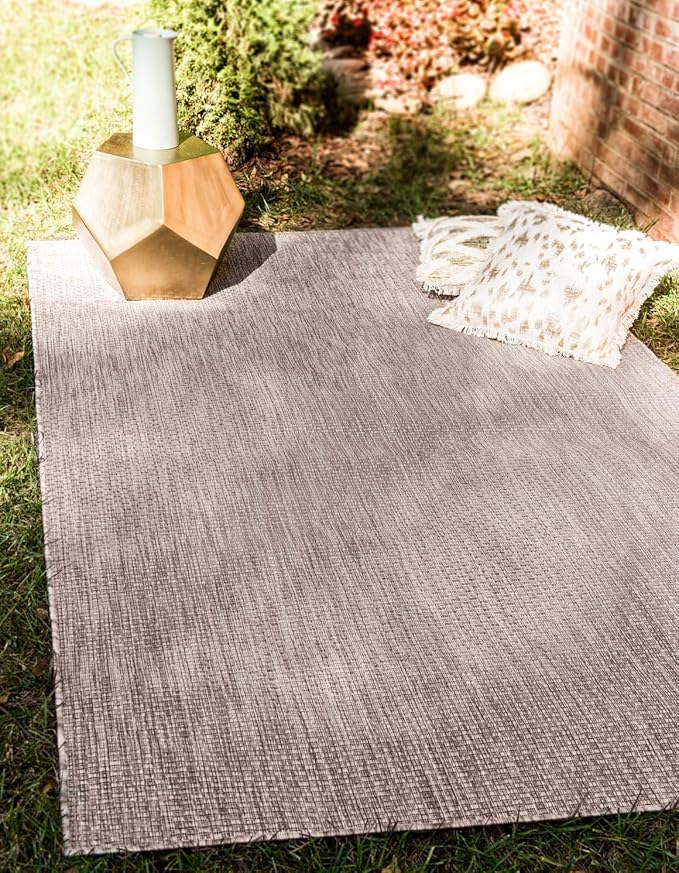 Unique Loom Collection Casual Transitional Solid Heathered Indoor/Outdoor Flatweave Area Rug (5' 3" x 8' Rectangle, Beige/Ivory)