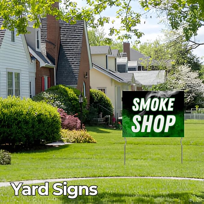 Smoke Shhop Yard Sign by DC | 24"x18" Double Sided Conv. Store Garden Sign with 13” Metal Stakes | Outdoor Signs Waterproof for Lawn, Patio, Sidewalk & House | Set of 4 | Made in USA