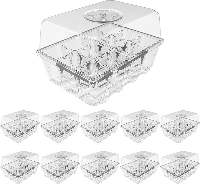 Gardzen 10 Pack Seed Starting Tray, Plant Germination Trays, Seed Starter Kit with Adjustable Humidity Vented Dome and Clear Base, Plant Growing Kit 6.6" x 4.5", Total 120-Cell,