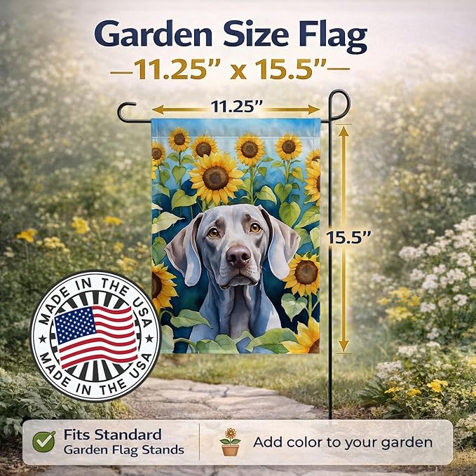 Caroline's Treasures DAC6170GF Weimaraner in Sunflowers Garden Flag Mailbox Flag Decorative Yard Flag Banner Outside Patio Artwork Yard Flower Beds, Garden Size, Multicolor