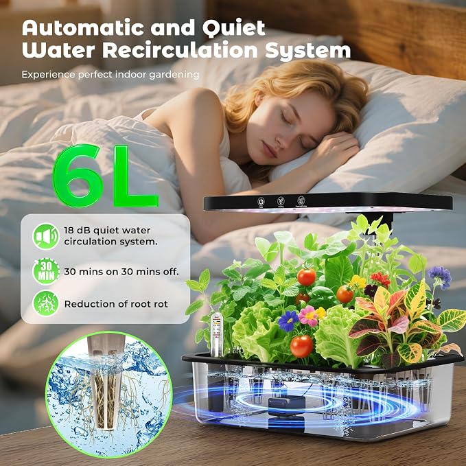 Stainless Steel Hydroponics Growing System kit Indoor Garden: 15 Pods Herb Garden with 24W Full Spectrum Grow Light, Hydroponic Gardening System with Silent Pump, Planting Height Up to 19.7" (Sliver)