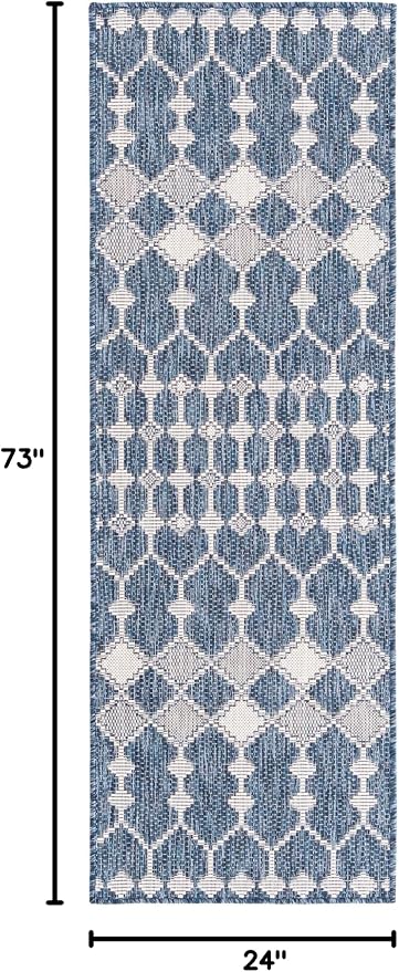 Unique Loom Outdoor Trellis Collection Area Rug - Traliccio (2' x 6' 1" Runner, Blue/ Ivory)