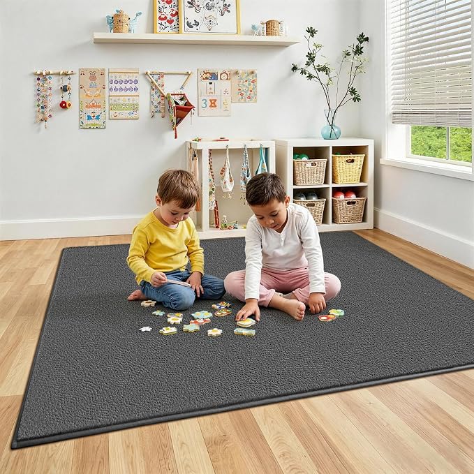 Vasofe Grey Rugs for Bedroom Dorm Office, 3x5 Washable Non Slip Area Rug | Soft Modern Indoor Memory Foam Thickened Carpets for Living Room Boys Girls Room Playroom Nursery 36x60 Inch Mat Home Decor