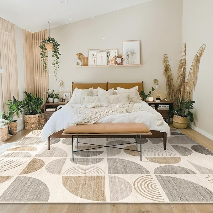 8x10 Area Rugs,Boho Washable Rugs Non Slip Modern Abstract | Large Throw Carpet for Living Room Bedroom Bedside Dining Room Soft Low Pile Floor Indoor Bohemian Neutral Beige