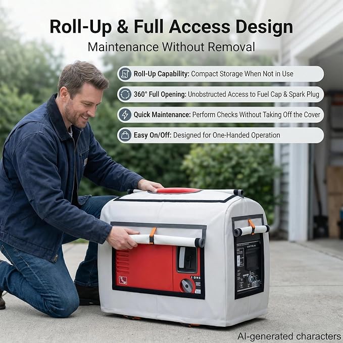 JIAHOO Generator Cover, Portable Generator Cover, Generator Running Cover, Can Be Rolled Up and Opened All Around, 21.7 Lx 13.8Wx17.4H inches, Beige.