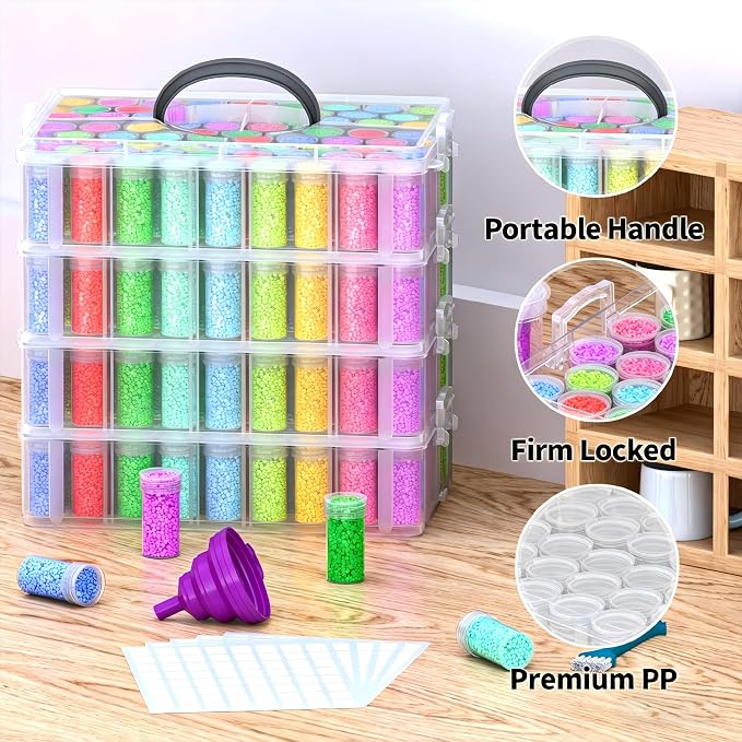 4-Tier Diamond Painting Storage Box, 208 Slots Large Capacity Portable Transparent Diamond Art Storage, Suitable for Pills,DIY Art Crafts, Diamond Art Storage Containers