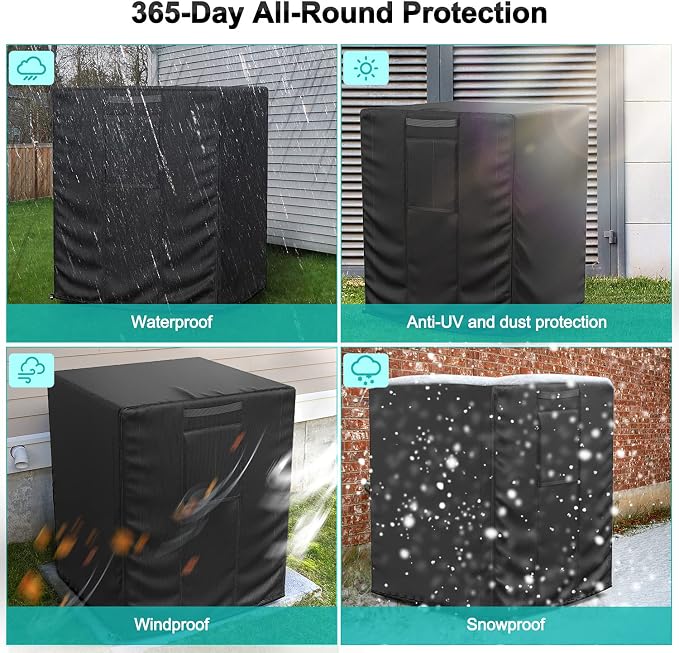 Central Large Air Conditioner Cover for Outside Units, Waterproof & Windproof Outdoor AC Units Cover Black (24"x24"x30" Inch)