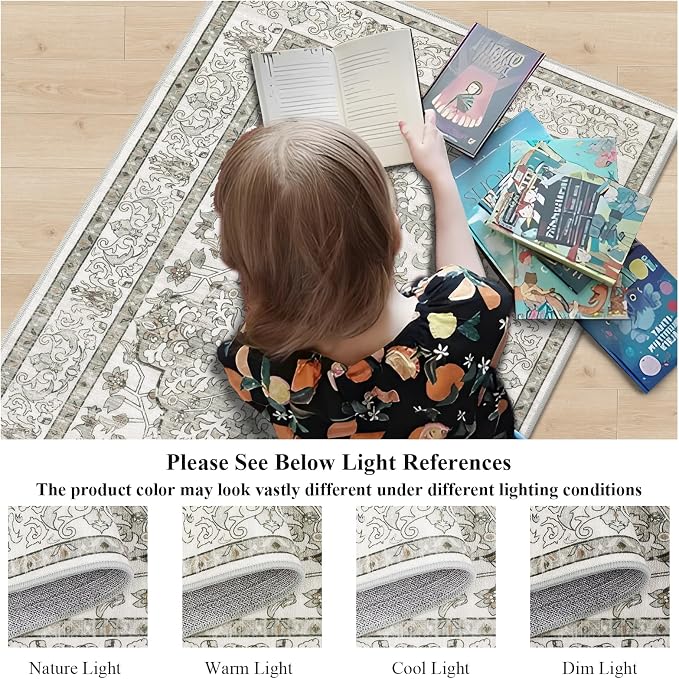 U'Artlines 2' x 8' Boho Hallway Runner Rug, Non Slip Runners, Grey Taupe | Washable, Vintage Farmhouse Kitchen Rug, Accent Area Carpet, for Entryway Laundry and Living Room