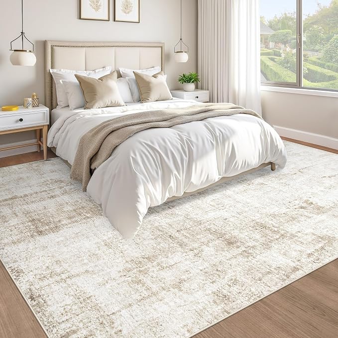 8x10 Area Rugs Washable Rug: Abstract Neutral Rugs Modern Non Slip Area Rug Stain Resistant Low Pile Indoor Carpet for Dining Room Bedroom Nursery Office (Beige, 8'x10')