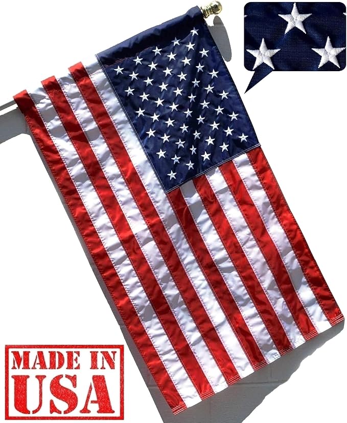 US Flag Factory - 2.5x4 FT American Flag (Sleeved) (Embroidered Stars, Sewn Stripes) - Outdoor SolarMax Nylon - 100% Made in America