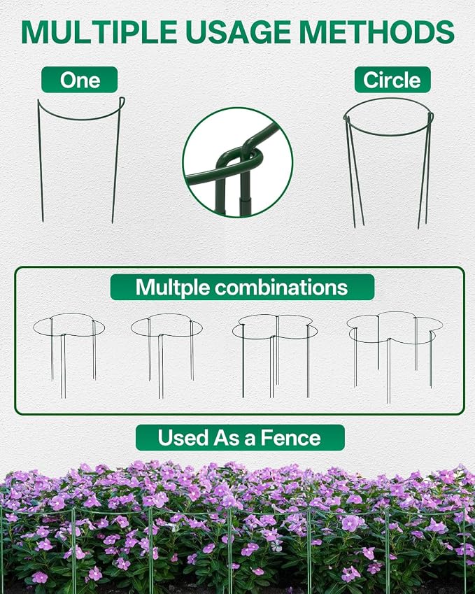 Breeze Touch 8 Pack Plant Support Stakes, 24 Inch Plant Stakes for Outdoor Plants, Peony Cage with 15 Pcs Green Lables, Peony Cages and Supports, Peonies Support Cages Flower Stakes for Plants