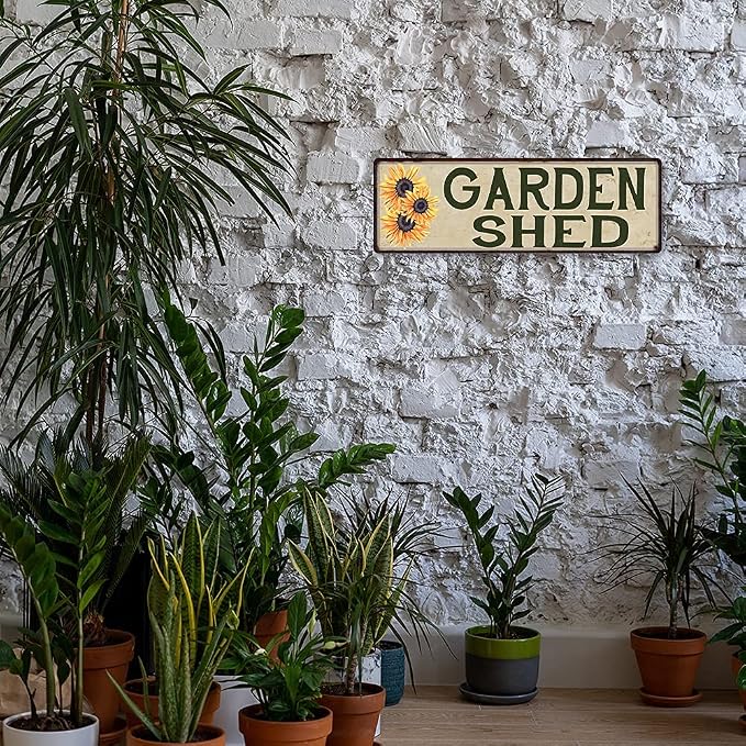 Chico Creek Signs Garden Shed Sunflowers Vegetable Patio Flowers Veggies Metal Sign Wall Décor 8 x 24 Matte Finish Metal 108240016001