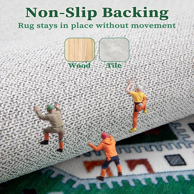 SERISSA 2x3 Washable Non Slip Boho Small Area Rug for Entryway，Green White | Ultra Soft Vintage Oriental Carpet Low-Pile Tribal Indoor Mat for Bedroom Kitchen Bathroom Entrance Floor