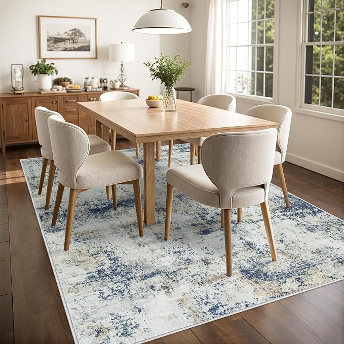 Tosuoka 8x10 Area Rugs for Living Room Abstract Washable Blue Brown Rug | With Anti-Slip Backing，Non-Shedding，Stain-Resistant，Soft Modern Large Carpet for Bedroom Dining Room Farmhouse Nursery