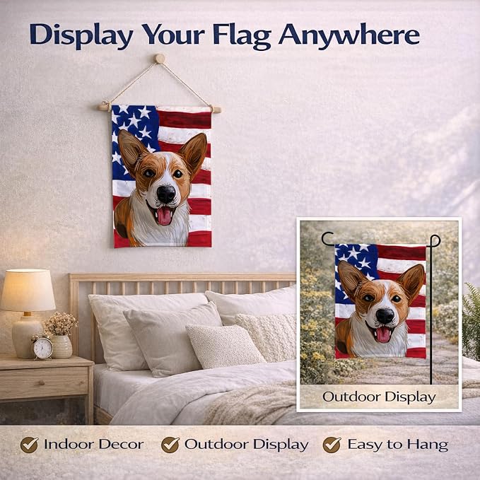 Caroline's Treasures CK6750GF Cardigan Welsh Corgi American Flag Garden Flag Mailbox Flag Decorative Yard Flag Banner Outside Patio Artwork Yard Flower Beds, Garden Size, Multicolor