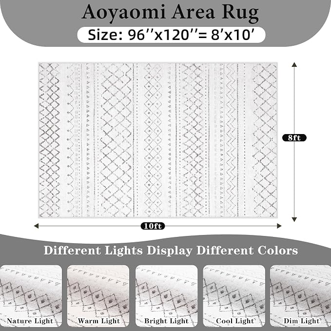 Area Rug Living Room Rugs 8x10 - Large Soft Boho Geometric Rug, Non-Slip Foldable Washable Rugs Non Shedding Morden Indoor Floor Carpet for Bedroom Office Dining Room (Dark Grey,8' x 10')