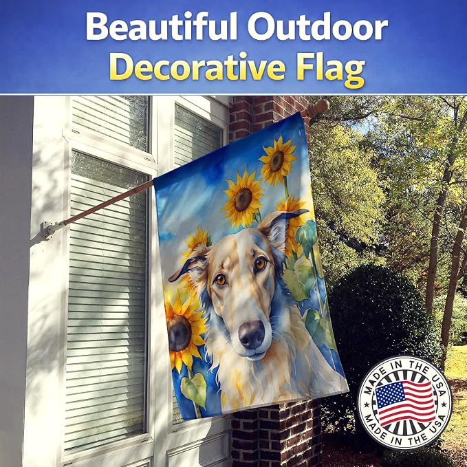 Caroline's Treasures DAC6035CHF Borzoi in Sunflowers House Flag Large Porch Sleeve Pole Decorative Outside Yard Banner Artwork Wall Hanging, Polyester, House Size, Multicolor