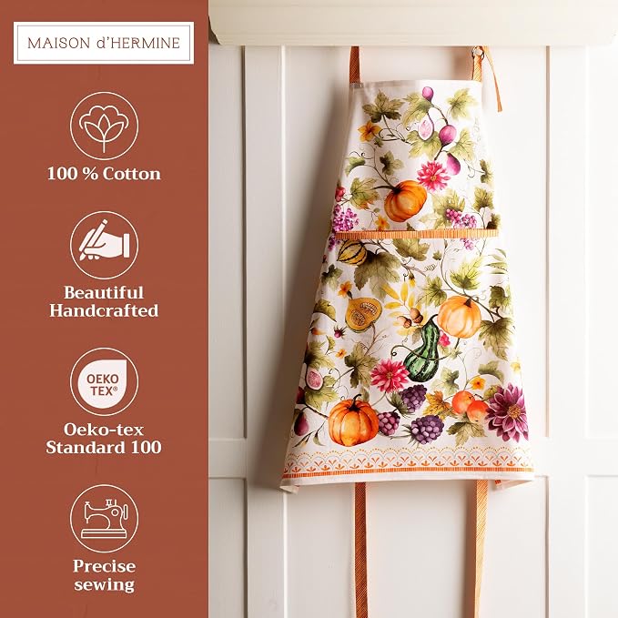 Maison d' Hermine Aprons for women with Pocket 100% Cotton (27.50"x31.50") | Adjustable Neck Strap & long ties Apron Men Chef Wedding Cooking Gardening Server Maid