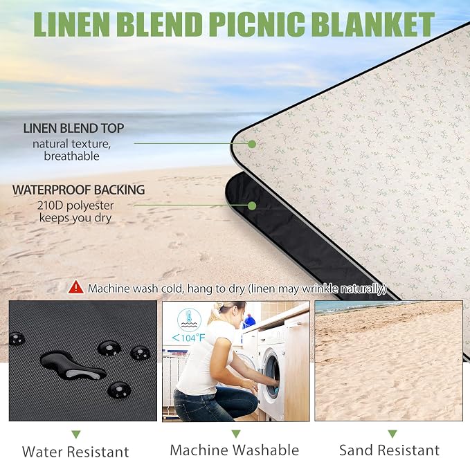 Picnic Outdoor Blankets Waterproof Extra Large - Beach Mat Sand Free Foldable with Carry Strap | Portable Camping Blanket | Park Blanket for Grass Park, Hiking, Travel, Concerts, Indoor(Multi Flower)